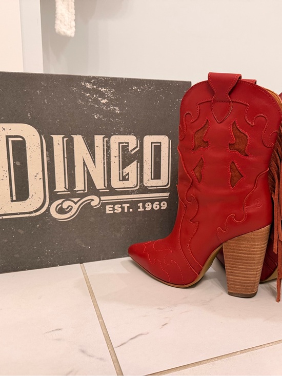 dingo Shoes - Dingo- Lady’s Night- Red Leather Western Fringe Heeled Boot- size 8